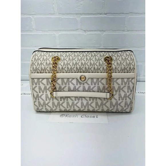 Michael Kors Blaire Medium Logo Satchel Bag - Vanilla/Cream - Picture 1 of 12